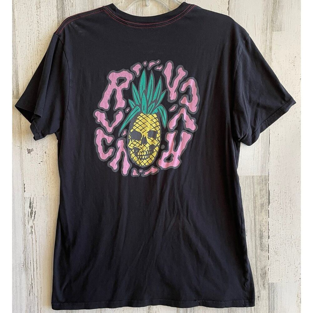 RVCA T Shirt Mens Size Large Black Artist Network Pineapple Skeleton Pink Green